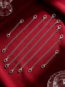5 Piece PVD 18k Gold Plated Stainless Steel Necklace Extender With Lobster Clasp, Chain End Extender For DIY Jewelry Making - Silver - View 2