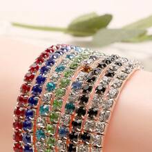 1pc New European And American Style Jewelry, Full Rhinestone Multi-Color Single Row Elastic Women's Bracelet, Single Row Full Rhinestone Elastic Cord, Beautiful For Layering - Multiple Styles - View 3