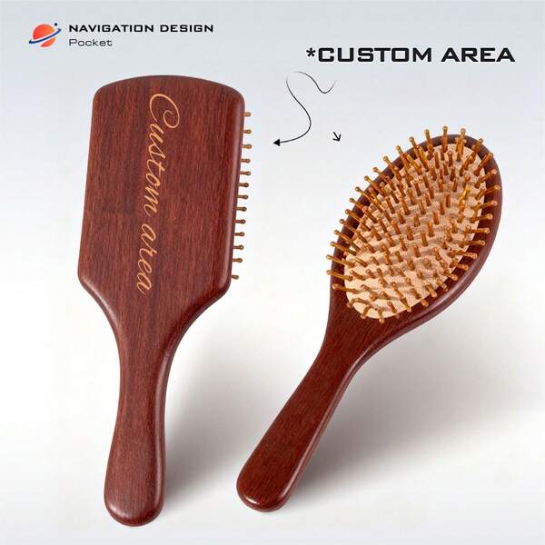 Cepillo de pelo de madera con cojín de aire personalizado (1 unidad) | Peine de masaje antiestático | Herramienta para el cuidado diario del cabello | Regalos para damas de honor y amigas | Artículos personalizados | Regalo de cumpleaños | Regalo del Día de la Madre