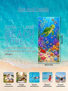 1pc Underwater World Turtle Coral Children's Beach Towel Bath Towel, Microfiber Oversized Beach Blanket, Super Absorbent Bath Towel, Suitable For Travel, Swimming Pool, Diving, Surfing, Yoga, Camping, Multiple Sizes, Beach Accessories, Applicable For Beach, Swimming Pool, Travel, Camping, Yoga - Multicolor - View 13