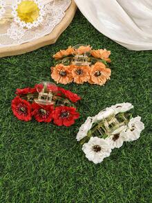 1Pc Bohemian Faux Flower Claw Clip, Retro 3D Floral Hairpin, Vacation/Party/Daily Versatile Head Accessory - Multicolor - View 2