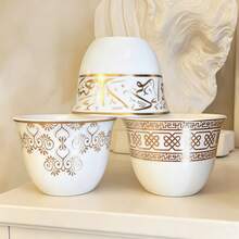8pcs Ceramic Tea Cup Set, Gold Arabic Letter Tea Cups, Cute Mini Coffee Cups, Vintage European Style, Suitable For Black Tea, Water, Kitchen, Restaurant, Party, Wedding, Holiday, Birthday, Guest Reception And Back To School Tea Set - White - View 9