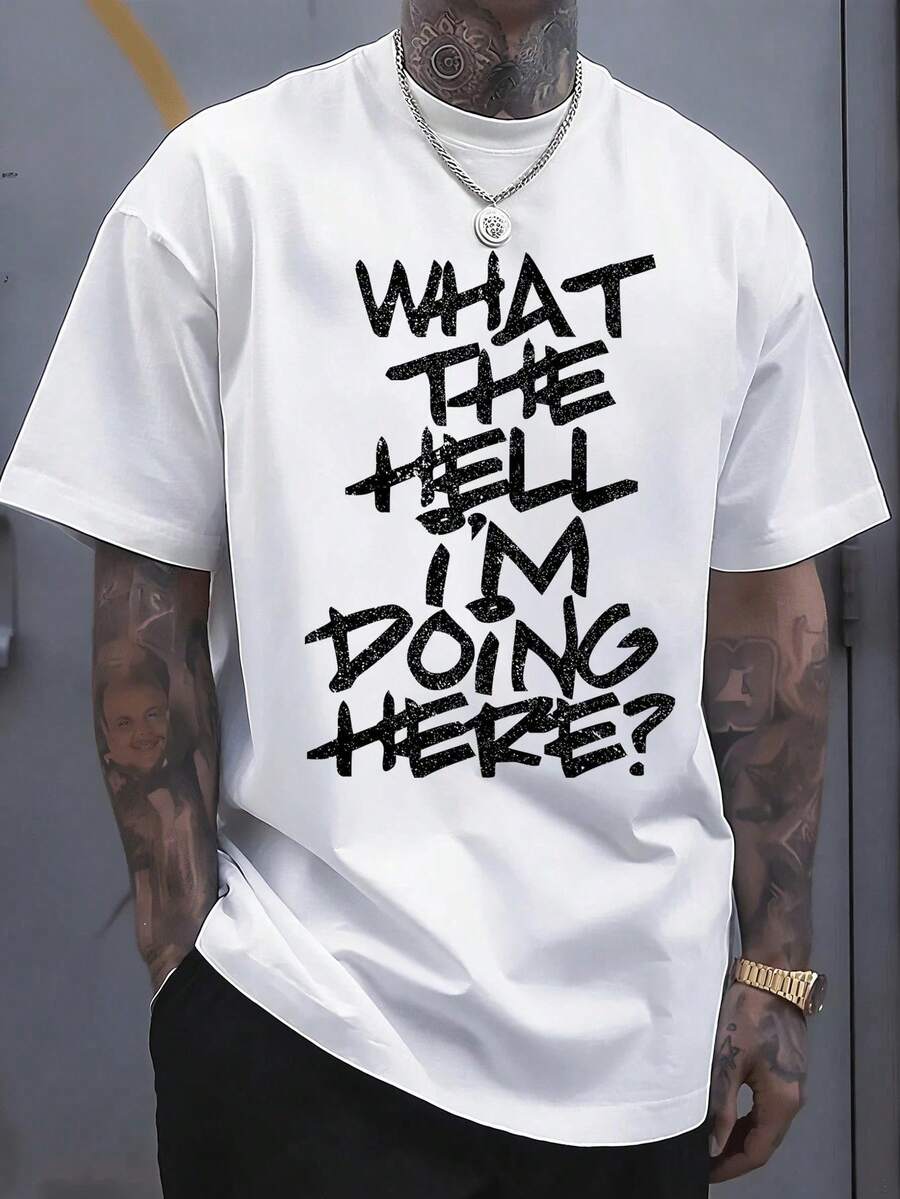 Men's Casual Short Sleeve Crew Neck T-Shirt, Creative Printed Design, Simple Design, Woven Process - White 5 - View 1