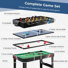 COSTWAY 4-In-1 Combo Game Table Set, Interactive Multi Game Table With Soccer, Air Hockey, Billiards & Table Tennis, Tabletop Football Table For Bars, Game Rooms, Family Night, Parties, Black/Natural - Black - View 5
