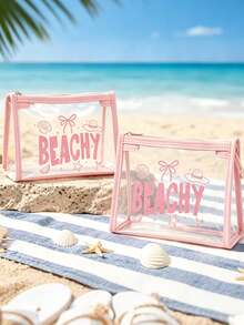 Bolsa de Praia PVC Impermeável da Moda, Estampa Colorida de Letras, Bolsa de Maquiagem PVC, Bolsa Organizadora de Viagem PVC com Zíper - Bolsa de Maquiagem e Higiene Pessoal Leve e Resistente ao Desbotamento, Adequada para Homens e Mulheres, Perfeita para Natação, Mergulho e Férias de Verão - Leve, Adequada para Homens e Mulheres Jovens, Acessórios de Bolsa de Praia, Essenciais de Viagem, Acessórios de Viagem, Essenciais de Férias, Bolsa de Viagem de Férias, Essenciais de Verão - Multicolorido - Visão 4