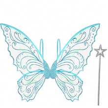 Sparkly Butterfly Fairy Wings, Iridescent Costume Accessory With Star Wand For Cosplay  Kids Parties - Sky Blue - View 1