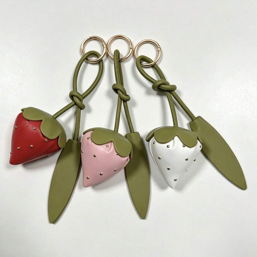 JRESSIAL Ins風精緻鉚釘加厚PU草莓吊飾,甜美女孩風3D水果造型,奢華質感包包掛飾,百搭女款包包配件,小眾可愛車鑰匙圈,日常穿搭裝飾小禮物,閨蜜生日禮物精緻配件,復古軟質3D草莓造型盒裝裝飾配件 - 彩色 - 查看 1