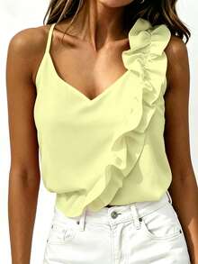 Top casual de tirantes con volantes de color liso nuevo para el verano 2026 - beige - Ver 6