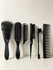 Juego de 6 piezas de cepillo y peine para el cabello, cepillo desenredante, peine de cola de rata y cepillo para bordes para todo tipo de cabello - Multicolor - Ver 5