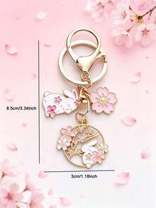 1pc New Style Woven Fabric Car Keychain Pendant Creative Alloy Cute Rabbit Folding Fan Alloy Accessory Earphone Case Decor Key Chain - Multicolor - View 7