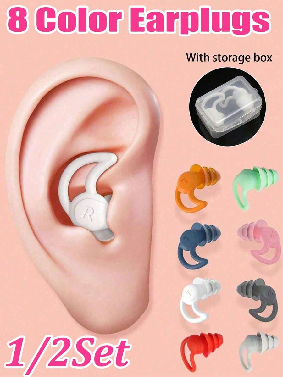1/2Set Tapones para los oídos de silicona, Tapones para los oídos a prueba de sonido, Tapones para los oídos impermeables de tres capas para nadar, Reducción de ruido ultra fuerte, Tapones para dormir, Tapones para siestas en la oficina, Tapones para dormir a prueba de sonido, Suministros para siestas, Suministros de viaje - Con caja de almacenamiento Accesorio esencial de viaje Accesorio de viaje esencial Suministro esencial de vacaciones Suministro de viaje de vacaciones Mochila Suministros escolares Suministros de estudio