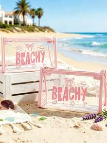 Bolsa de Praia PVC Impermeável da Moda, Estampa Colorida de Letras, Bolsa de Maquiagem PVC, Bolsa Organizadora de Viagem PVC com Zíper - Bolsa de Maquiagem e Higiene Pessoal Leve e Resistente ao Desbotamento, Adequada para Homens e Mulheres, Perfeita para Natação, Mergulho e Férias de Verão - Leve, Adequada para Homens e Mulheres Jovens, Acessórios de Bolsa de Praia, Essenciais de Viagem, Acessórios de Viagem, Essenciais de Férias, Bolsa de Viagem de Férias, Essenciais de Verão - Multicolorido - Visão 3