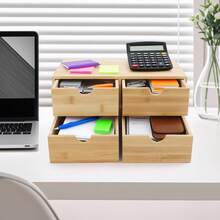 WUPYI Schreibtisch-Organizer mit 4 Schubladen, Schreibtisch-Organizer mit Curved Groove Griffe für Wohnzimmern, Schlafzimmern, Studienräumen, Büros - Holz - Übersicht 5