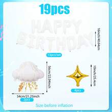 19件組海洋主題生日裝飾套裝，含16英吋白色Happy Birthday字母氣球、水母氣球、四角星氣球，適用生日派對裝飾、海洋主題派對裝飾、美人魚主題裝飾，Happy Birthday - 多色 - 查看 8