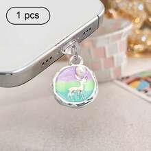 Deer Pearl Style Phone Dust Plug, Oil Painting Ins Decor Charging Port Accessory, Anti-Lost Pendant Compatible With All Phone Models - Multicolor - View 24