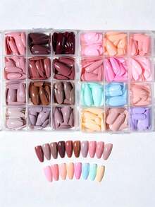 576 Pcs (24 Mixed Colors) Long Almond Glossy Brown, Light Brown Acrylic Press-On Nails, Perfect Fit, Easy To Wear, Suitable For Women's Daily Work, Parties, And Other Occasions. - Multicolor - View 4