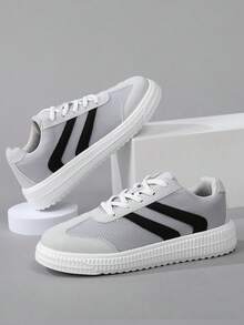 New Men's Skateboard Shoes, Fashionable Korean Style, All-Season Sports Shoes, Stylish Breathable White Shoes, Flat Skateboard Shoes, Multi-Functional Sports Shoes, 2000s Style Valentine's Day Creative - Light Grey - View 1