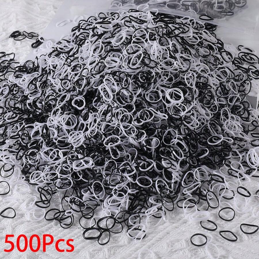 500Pcs Girls Colorful Mini Disposable Rubber Band Hair Ties Suitable For Daily Use - Black and White - View 1