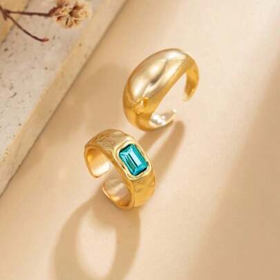 Anillos de Dedo Ajustables KunJoe 2026 con Circonita Cuadrada, Anillo de Dedo Abierto Simple con Cristal, Joyería de Moda para Mujer, Estilo Punk, Playa, Verano, Regalo
