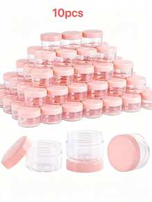 Mini Transparent Cream Jar With Transparent Lid, Plastic Cosmetic Empty Sample Jar, Small Cosmetic Sample Container, Multi-Color Cream, Lotion, Lipstick, Eyeshadow, Nail Powder, Jewelry, Powder Cake, Etc., Portable Reusable Travel Essential, Empty Sample Bottle - Pink - View 8