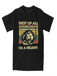 Camiseta de Verano con Estampado de Memes de Opossum Vintage de Algodón para Hombre y Mujer: "Primero que Todo, Soy un Encanto, Sarcastico, Enojado, Amante de los Opossums" - Negro - Ver 1