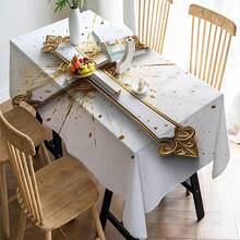 1pc European Style Gold & White Cross Pattern Tablecloth, Vintage Carved Design, Waterproof & Stain-Resistant Polyester Material, Washable & Reusable, Suitable For Church, Religious Party And Home Decor - Multicolor - View 7