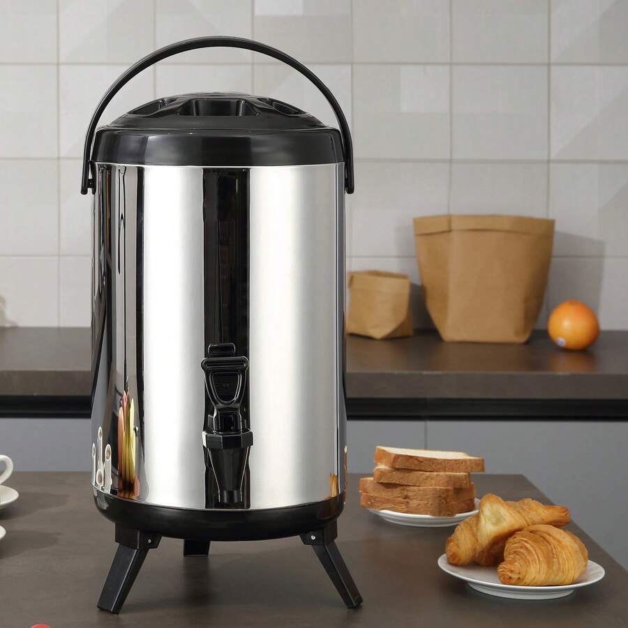 Dispenser per bevande isolato in acciaio inossidabile, 2,4 galloni 9,2 litri, dispenser termico per bevande calde e fredde con rubinetto e maniglia, di qualità alimentare per tè caldo, caffè, acqua, ristorante, bar - 12L, Rotondo - Visualizzare 1