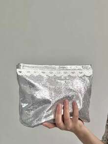 金屬色蛇紋圖案與白色蕾絲裝飾化妝包，光滑PU皮革，大容量，便攜式旅行盥洗包，柔軟拉鍊手提包，女士化妝包，個性化化妝收納袋，旅行，化妝箱，手提收納袋，美容盒，假期必需品，情人節，生日，婚禮，畢業季，返校季派對裝飾禮物 - 彩色 - 查看 15
