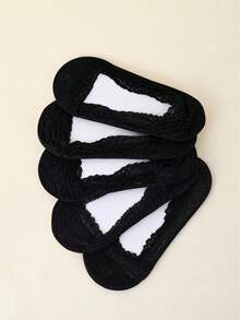 5pairs Lace Panel Invisible Socks - Multicolor - View 5