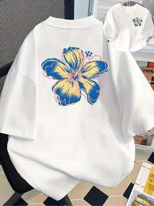 XS-5XL - Tropical Floral Short Sleeve Crew Neck T-Shirt With Hawaiian Floral Print, Casual Summer And Spring Top, Women's Clothing Camisole - 黑色 - 查看 11