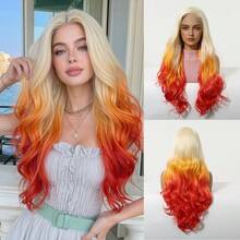 Topshe 26 Inch Ombre Blonde To Orange Wigs For Women, Long Body Wave 13*4 HD Lace Front Synthetic Hair Wig, Heat Resistant, Natural Looking For Cosplay Music Festival Halloween Party Daily Use Y2k, Halloween - Ombre - View 13