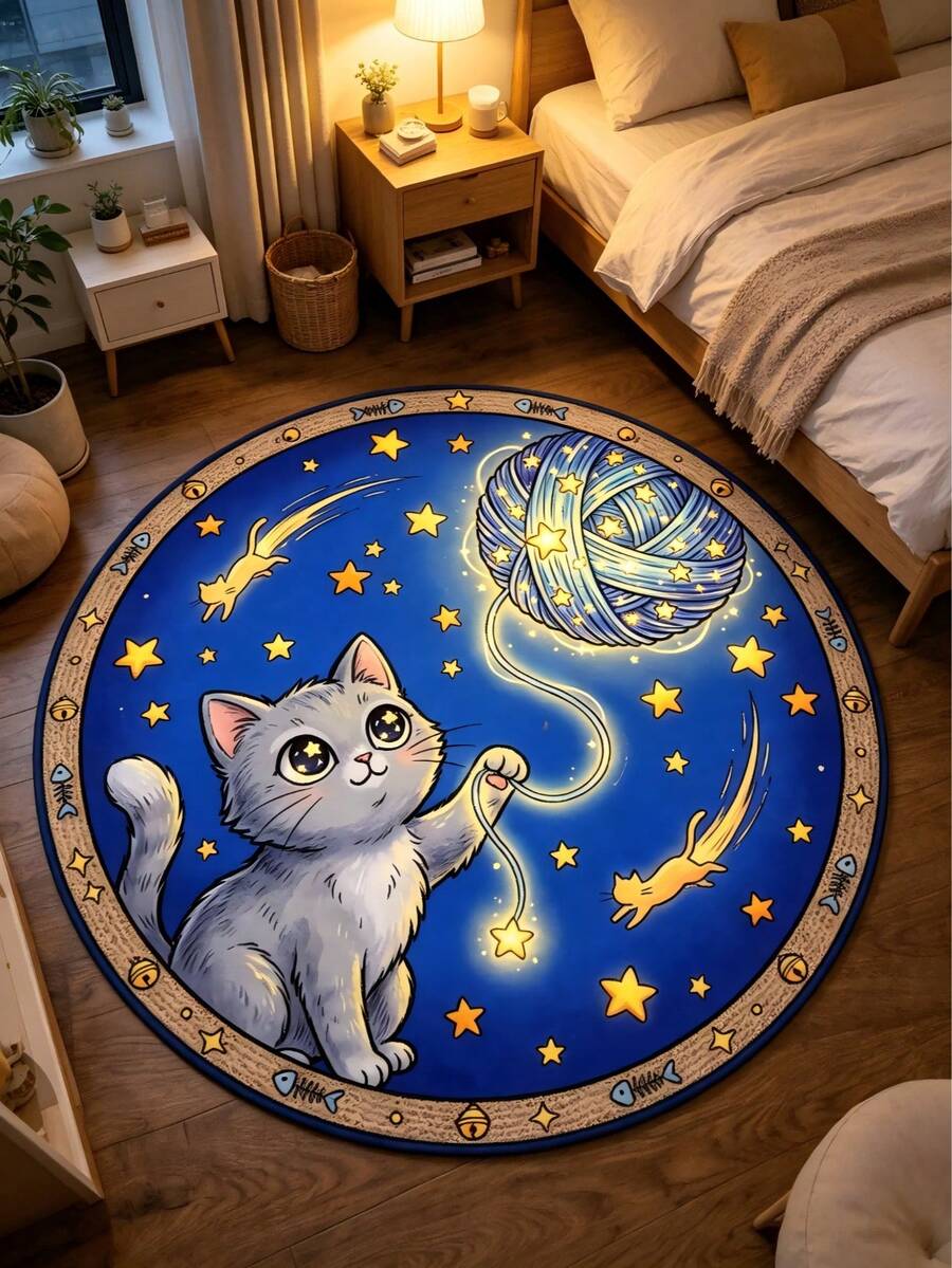 1pc Cat Ball-Shaped Plush Round Rug, Thickened Carpet, Thick Rug, Fuzzy Carpet, Autumn/Winter Rug, Thickened Carpet, Decorative Rug, Bedroom Decor, Small Rug, Carpet, Home Decor, Living Room Rug, Living Room Small Rug, Bedroom Rug, Living Room Home Decor, Outdoor Rug, Washable Rug, Graduation Season Gift - Furry Cat - View 1