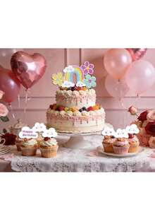 8 cái cắm trang trí bánh kem hình mây cầu vồng hoa, que cắm trang trí cupcake sinh nhật cho trẻ em - Xem 4
