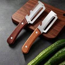 Two Pieces Heavy-Duty Stainless Steel Peeler And Slicer Set, With Wooden Handles And Straight Blade Design. Suitable For Sugarcane, Fruits, And Vegetables. A Versatile And Durable Peeling Tool And Vegetable Slicer, Ideal For Parties And Picnics. - Multicolor - View 15