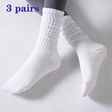 4/3/2/1 Pairs White Slouch Socks Women's Mid-Calf Socks, High Elasticity, Non-Slip, Soft Skin-Friendly, Slouchy Design, Breathable And Comfortable, Vertical Ribbed Texture, Suitable For Daily Wear - White - View 4