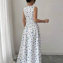 Vestido de verano 2025 con estampado floral, cintura elástica y holgada, elegante, cuello en pico sin mangas - Multicolor - Ver 3