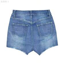yonghongmaoyi1 Shorts vaqueros de talle alto con bolsillos, desgastados y deshilachados, de estilo informal para vacaciones, color negro, para verano - Gris Claro - Ver 11