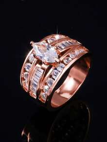 1 buah Cincin Wanita Bertema Kubik Zirkonia, Cocok Sebagai Hadiah Hari Valentine, atau untuk Pesta Pernikahan - Rose Gold - View 6