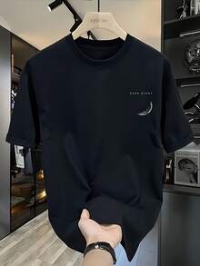 Casual Crew Neck T-Shirt, 100% Printed, For Men And Women - Ideal For Sports And Travel, Machine Washable - Black - View 2