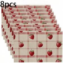 1/2/4/6/8入 水果印花餐墊，18"*12"(45*30cm)，2款檸檬/草莓，100%聚酯纖維，防水、防污耐熱、可機洗、耐用，適用於居家/餐廳/民宿 - 彩色 - 查看 20