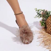 Sandalias tipo tanga con adornos de strass y flores, chanclas suaves antideslizantes, versátiles para playa & uso casual - Marrón - Ver 2