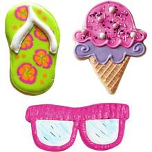 Juego de 3 cortadores de galletas de verano con folleto de recetas, chanclas, gafas de sol, cono de helado - inicial - Ver 3