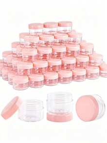 Mini Transparent Cream Jar With Transparent Lid, Plastic Cosmetic Empty Sample Jar, Small Cosmetic Sample Container, Multi-Color Cream, Lotion, Lipstick, Eyeshadow, Nail Powder, Jewelry, Powder Cake, Etc., Portable Reusable Travel Essential, Empty Sample Bottle - Pink - View 1
