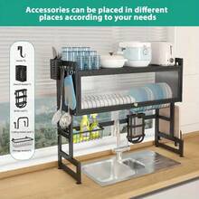 LEO IRIS 1 Multi-Tier Dish Drainer For Kitchen Sinks And Countertops-Dust-Proof, Storage, And Dish-Drying Rack; Household Dish And Cutlery Drainer; Black Kitchen Storage Rack - Black - View 7