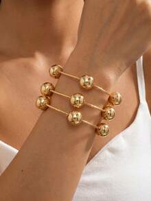 NAIZHU 3/6er Set modische europäisch-amerikanische übertriebene Armbänder mit Kunstperlen und Metallkugeln, tägliche Party-Accessoires für Damen - Verschiedenfarbig - Übersicht 12
