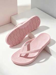 Unisex Flip Flops With Arch Support, Solid Color Beach/Home Slippers, Suitable For Spring, Summer, Autumn, All Day Comfort - Pink - View 13