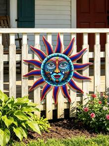 1 Piece Colorful Creative Sun Face Metal Wall Art Decor, 32cm Large 2.5D Outdoor Garden Artwork With Hooks On The Back, Reusable, Suitable For Outdoor Wall Decor, Garden Decor, Yard Decor, Porch Decor, Party Decor, Fence Decor - C - View 9