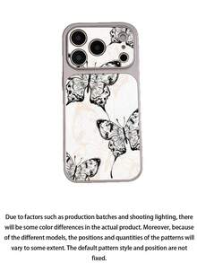 1pc Large Window Full Screen Line Bow Phone Case, White To Lychee Texture, Compatible With 13/14/15/16/17 PRO PROMAX PLUS, Full Coverage Large Window Phone Case - Black and White - View 4