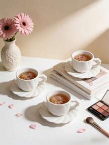 6 Sets / 1 Set 90ml (Approx. 3oz) Nordic Style Minimalist Pure White Textured Ceramic Cup And Saucer Set, Minimalist Aesthetic Drinkware Suitable For Home Cafe Use, Espresso Cup For Afternoon Tea, Mother's Day Gift, Graduation Gift, Summer Kitchen Essential, Birthday Decoration, Kitchen, Espresso Cup And Saucer Set, Coffee Cup Set, Tea Cup Set, Ceramic Cup Set - Multicolor - View 5