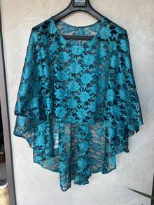 1pc Paisley Pattern Bohemian Polyester Asymmetrical Design Lace Poncho Shawl Cape, For Party, Vacation, Outerwear, All Seasons - Multicolor - View 3